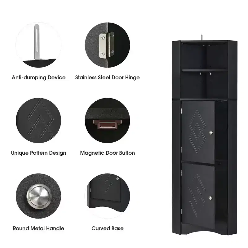 Okak 61 Inch Freestanding Corner Storage Cabinet, Tall Bathroom Storage Cabinet with Open Shelves and Doors