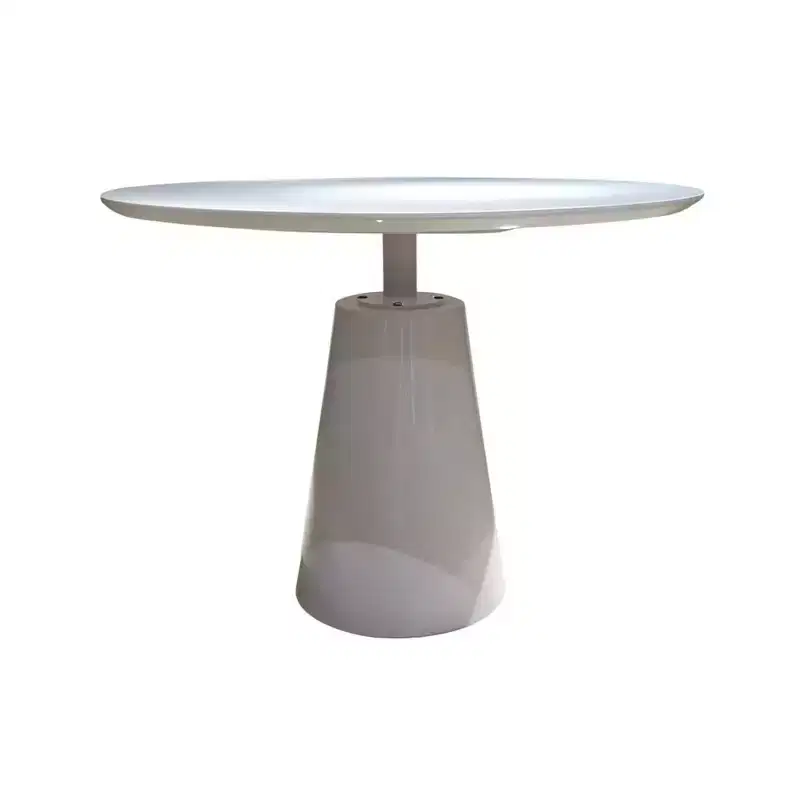 42 White Wood and Metal Pedestal Base Round Top Dining Table