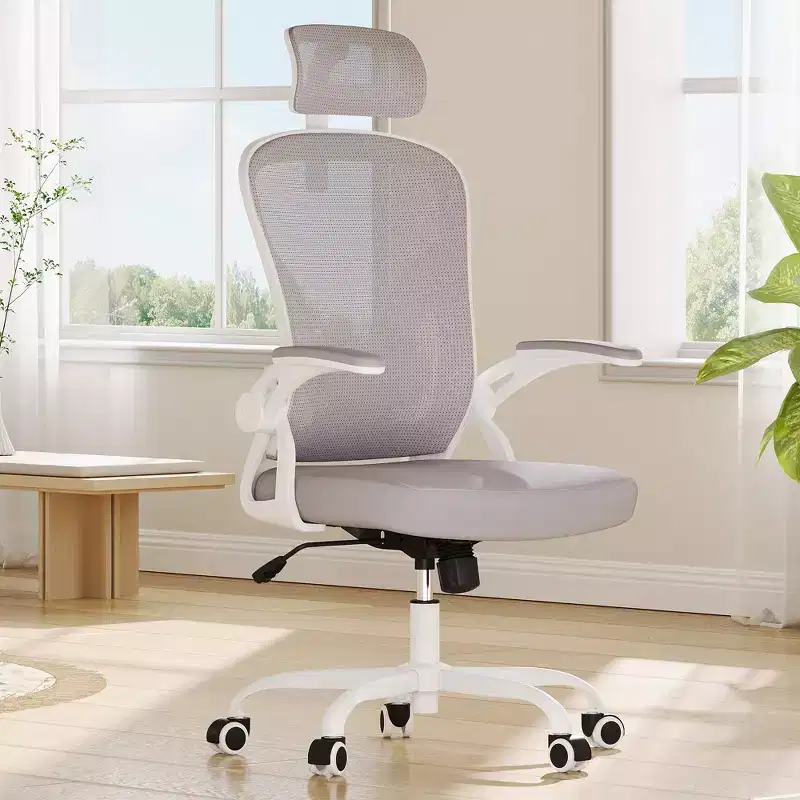 MAYEERTY Ergonomic Home Office Chair - With Headrest, Flip-Up Armrests & Adjustable Lumbar Support (Gray)