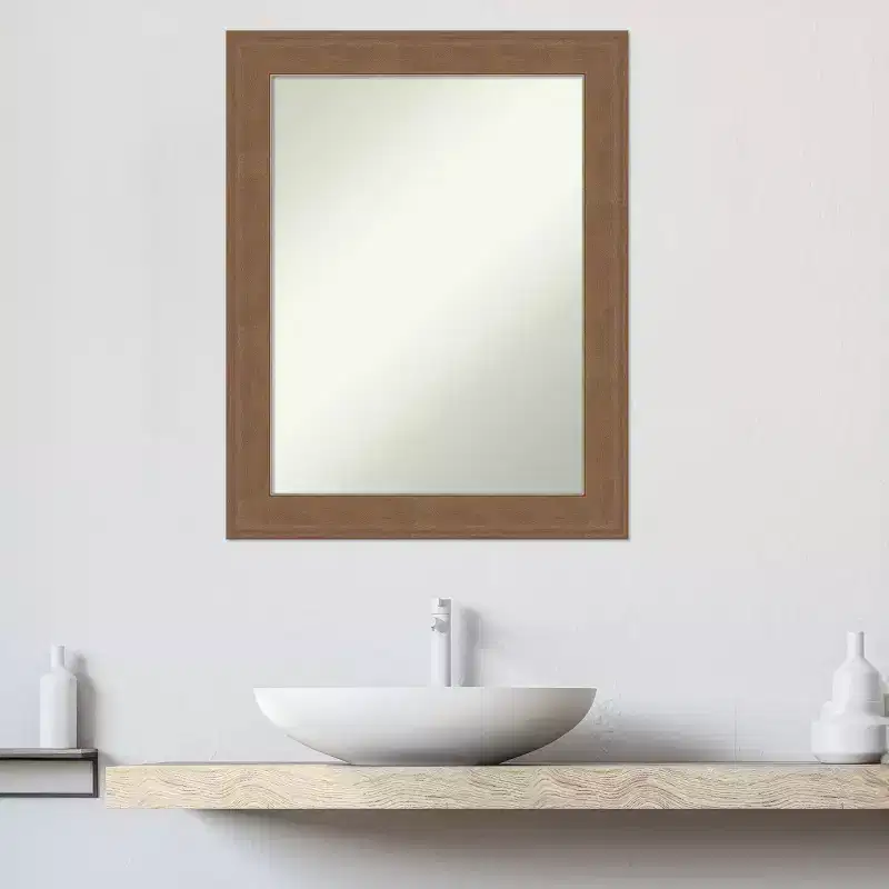 Non-Beveled Bathroom Wall Mirror Medium Brown Frame 22.5x28.5