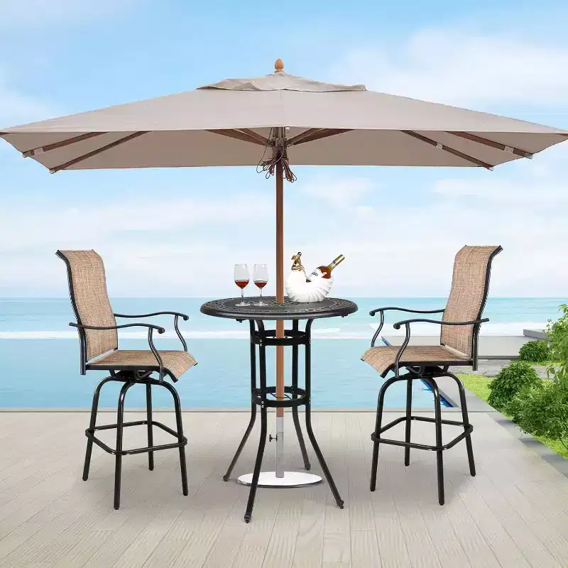 VINGLI 32 Outdoor Bar Table, Patio Bar Height Table with Umbrella Hole, Round High Top Table Cast Aluminum Tall Outdoor Table Bistro Table