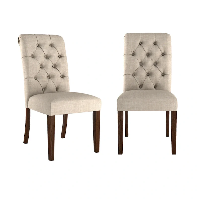Tufted Rolled Back Parsons Dining Chairs – Set of 2, Rubberwood Frame