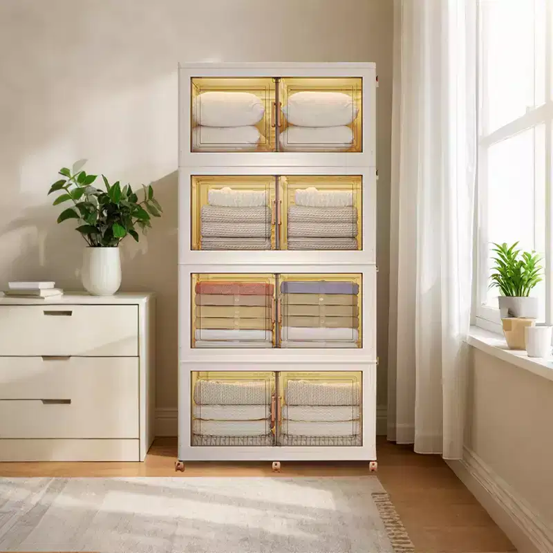 GustoWave 4 Tier Stackable Storage Bins With Lid Closet Organizers Collapsible Plastic Storage Bins Home Containers Boxes for Bedroom Living Room