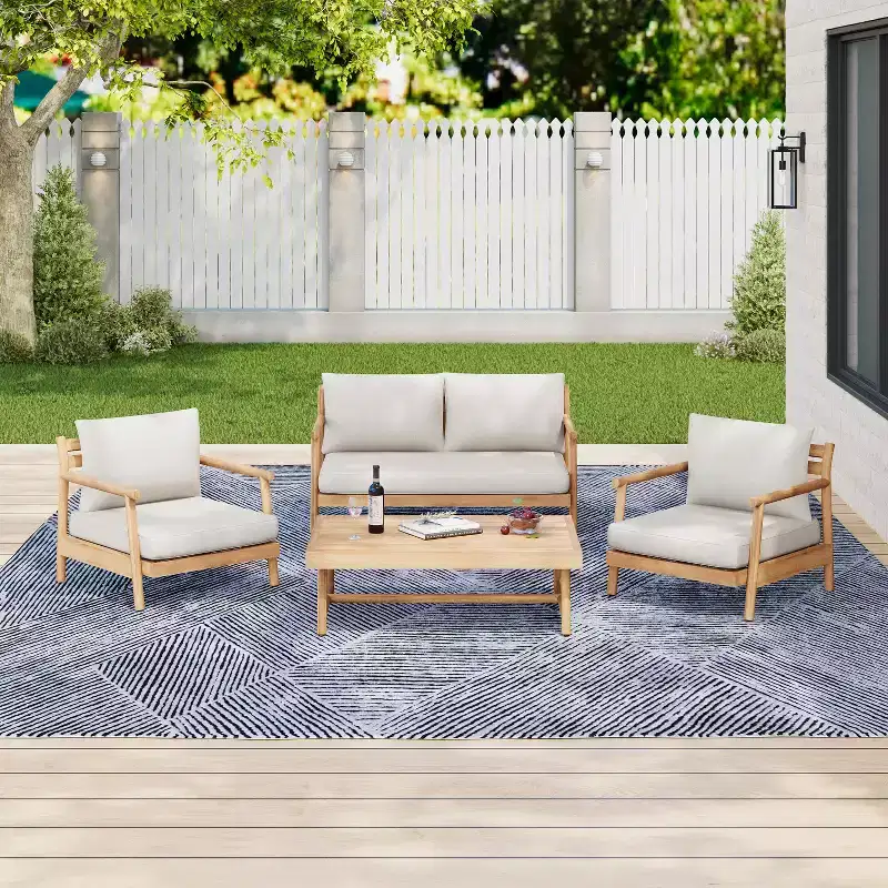 Christopher Knight Home Selina 4 Piece Rustic Outdoor Slatted Design Acacia Wood Upholstered Seating Set