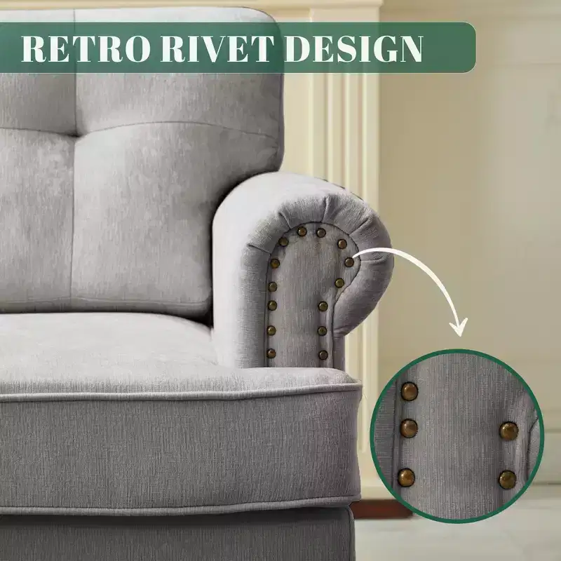 Chenille Upholstered Pull Point Accent Chair, Sofa Armrest Chair for Living Room, Bedroom, Office