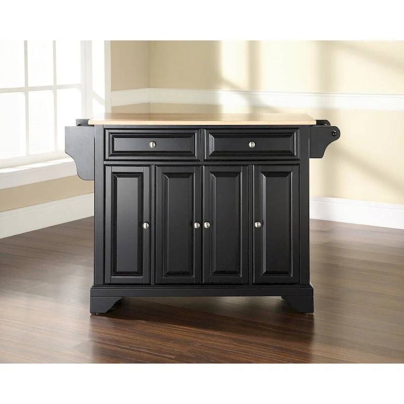 Crosley LaFayette Black Wood Kitchen Island with Natural Wood Top - 18d x 51.5w x 36h