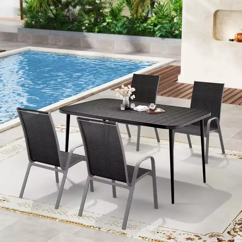 Hyleory Elegant 5-Piece Outdoor Dining Set with Stackable Patio Chairs & Iron Dining Table