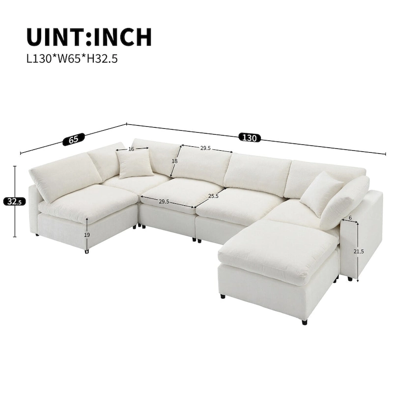 U-Shaped Modular Chenille Sectional Sleeper Sofa with Ottoman