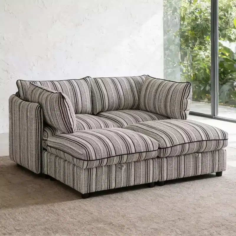 GDFStudio Jeju Modular Upholstered Storage 60'' Loveseat with Two Ottomans