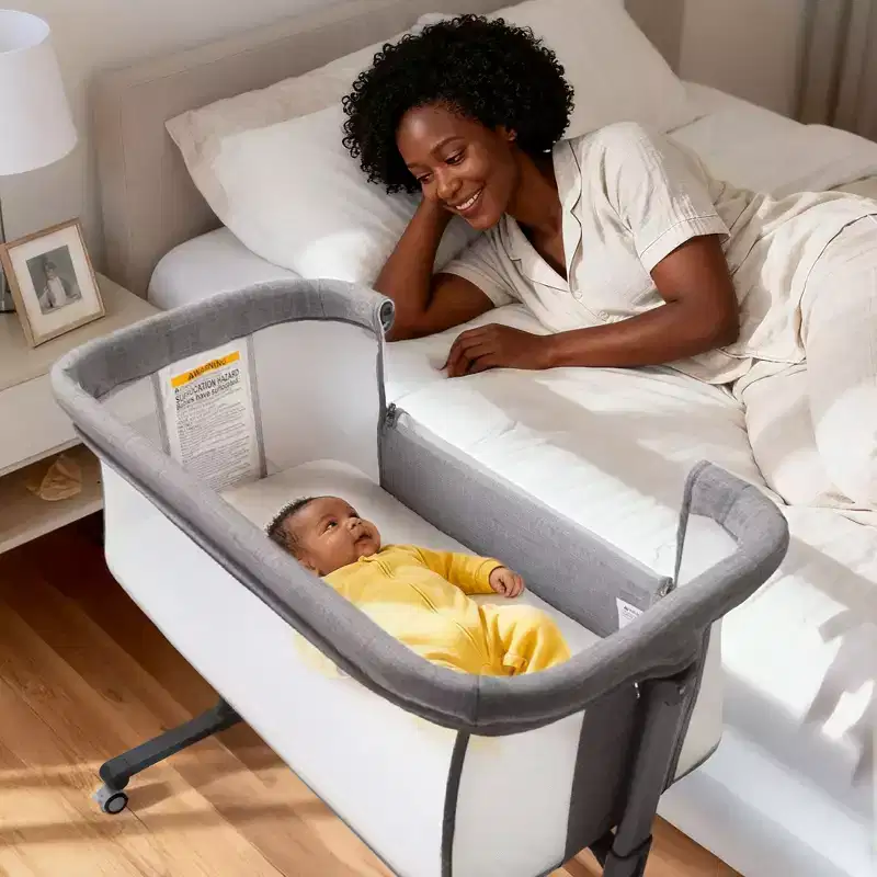 Baby Bassinet with Wheels, Portable Newborn Bedside Sleeper, All-Sided Mesh Infant Crib with Removable Soft Mattress