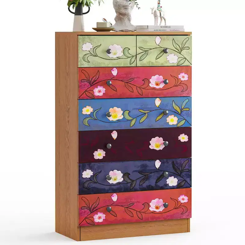 7-Drawer Brown Particle Board 25.98in. W Chest of Drawer