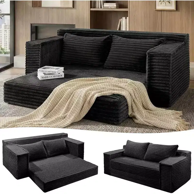 SunnyFurn 75 Convertible Sofa Bed with 2 Pillows - 2-in-1 Folding Sleeper Couch, No Assembly, for Living Room & Bedroom