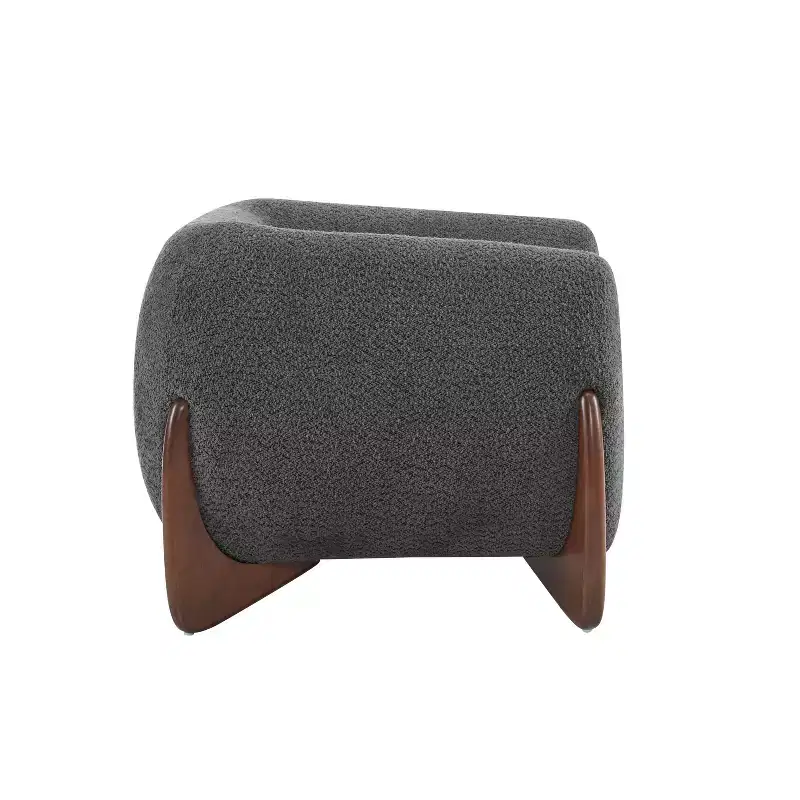 Birch Wood Boucle Upholstered Club Chair