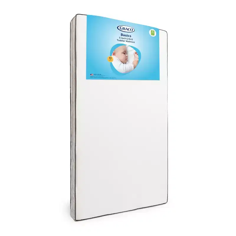 Graco Basics 5" Crib & Toddler Bed Mattress: Firm, Waterproof Cover, Standard Size Fiber Mattress