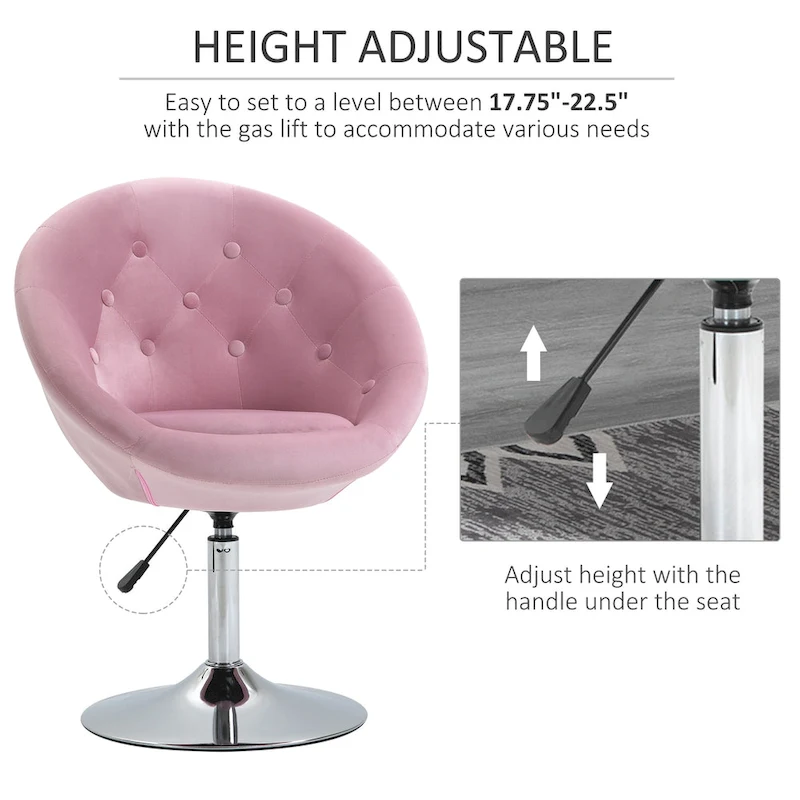 HOMCOM Swivel Accent Chair Modern Makeup Vanity Chair Adjustable Height Leisure Lounge Chair