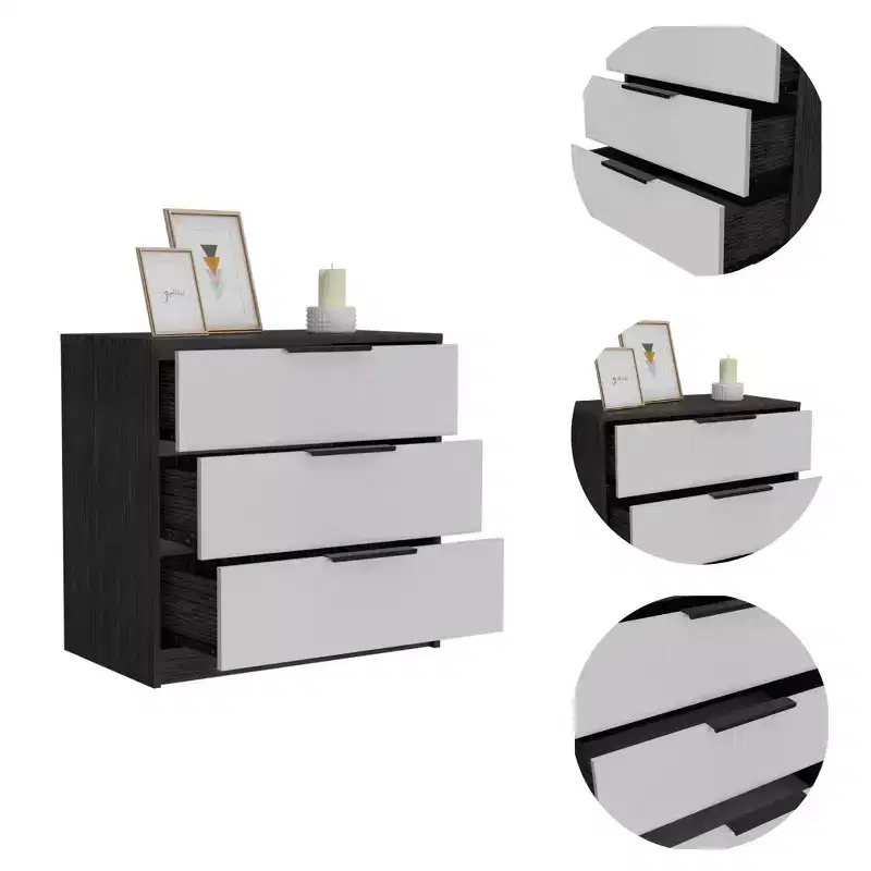 Wood 3-Drawer Horizontal Dresser 28'' — White & Smokey Oak