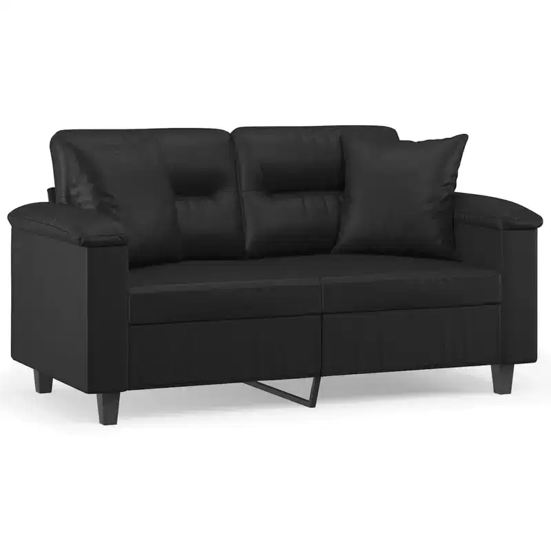 2-Seater Faux Leather Sofa with Metal Frame – Black