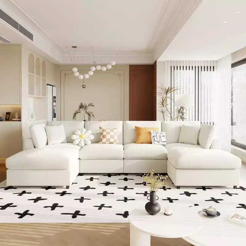 128.2W Modular Sectional Sofa, U-Shape Convertible Sofa Couch Set with Removable Ottomans 4S -ModernLuxe