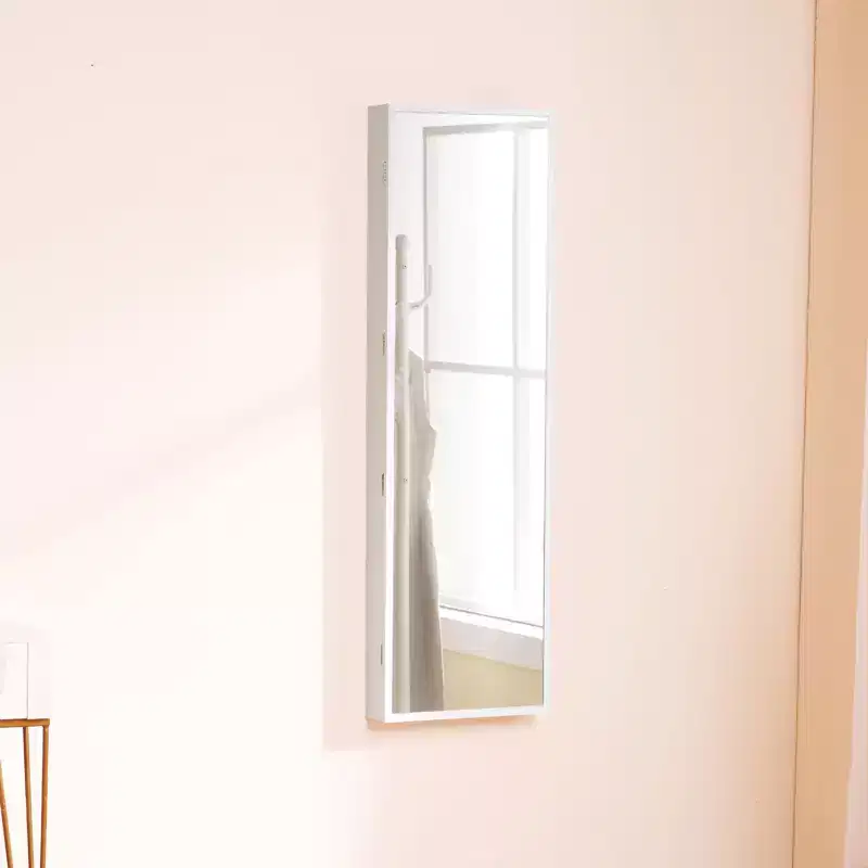 VEVOR Mirror Jewelry Cabinet, 47.05-Inch Tall Lockable Jewelry Cabinet Armoire with Full-Length Mirror, Wall or Door Mounted Jewelry Mirror, White