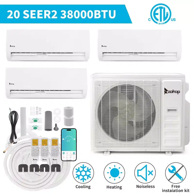 Karl Home 3-Zone 38000 BTU 20 SEER2 Mini Split Air Conditioner with Heat Pump (12K+12K+18K)