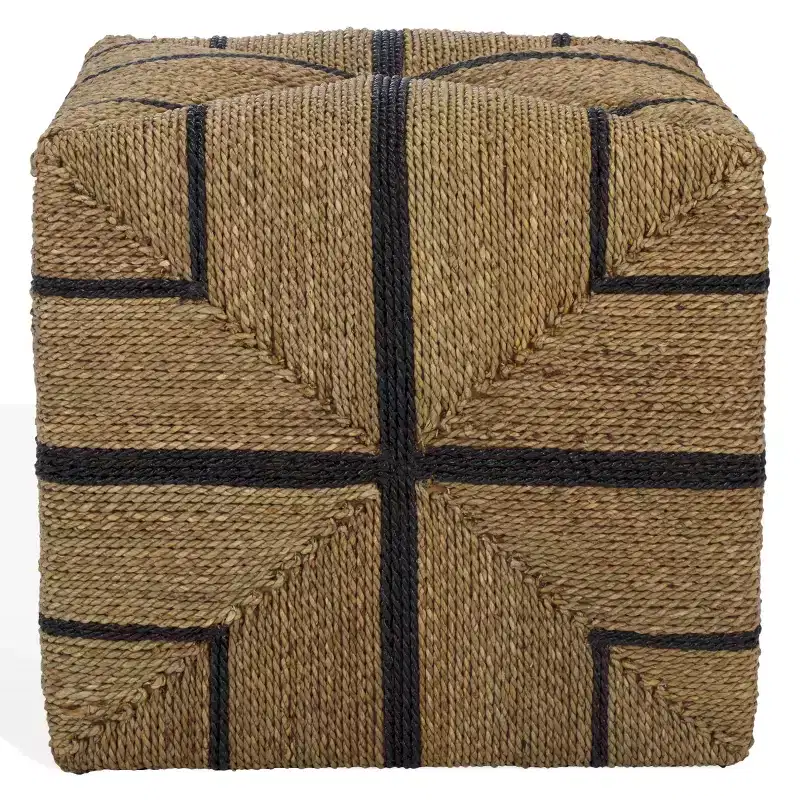 Woven Seagrass Ottoman, Natural/Black