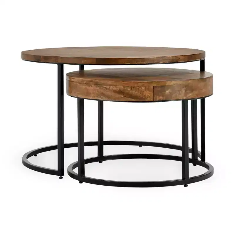 Christopher Knight Home Classic Ander 2 Piece Round Nesting Accent Table Set, Brown/Black