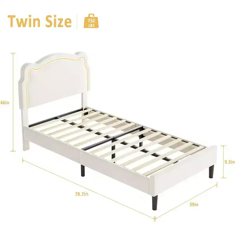 Bear-Shaped Velvet Twin Bed Frame with RGB Lighting, Adjustable Headboard, No Box Spring, Kids Platform