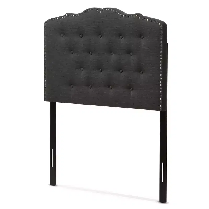 King Lucy Modern and Contemporary Fabric Headboard Dark Gray - Baxton Studio: Upholstered, Button-Tufted, Nailhead Trim