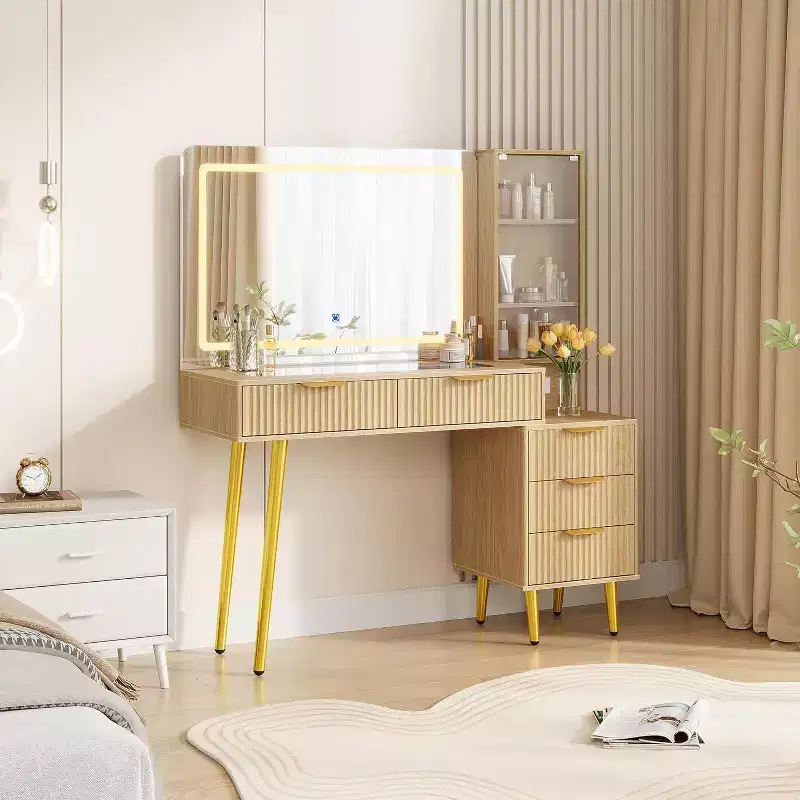 GustoWave 5 Drawers Vanity Desk, Makeup Dressing Table with Built-in USB Outlet Charging Station