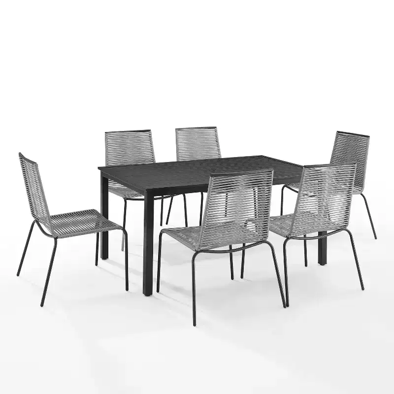 Fenton 7pc Outdoor Wicker/Metal Dining Set: Stackable Chairs, Water & UV Resistant - Crosley