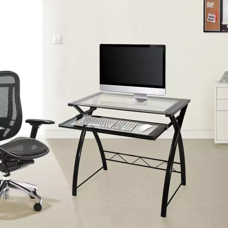 Computer Desk with Tempered Glass Top and Steel Frame