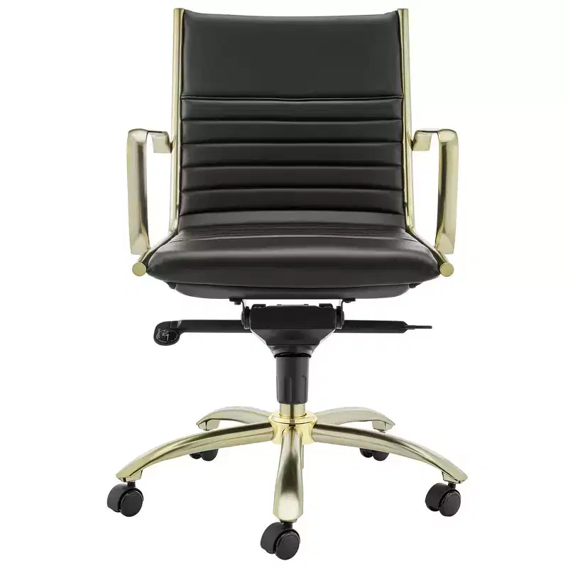 Black & Gold Steel Faux Leather Swivel Rolling Conference Office Chair