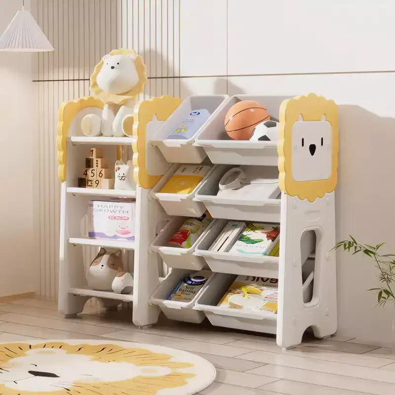 Kids Bookshelf and Toy Storage, 4-Tier Toy Organizers W/8 Removable Storage Bins, Kids Toy Storage Organizer for Study Room, Bedroom, Kids Room