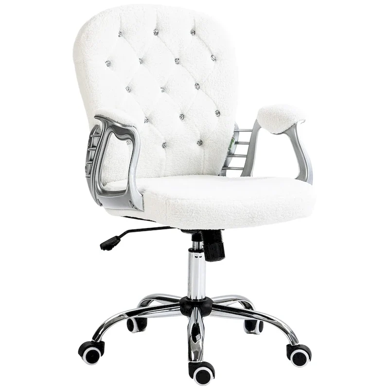 Vanity Middle Back Office Chair Tufted Backrest Swivel Rolling Wheels Task Chair with Height Adjustable Armrests