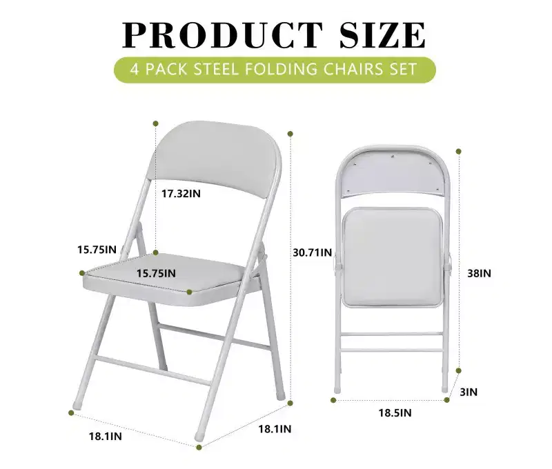 4-Pack Folding Chairs with Padded PU Leather Seat & Back, Metal Frame, 350 lb Capacity White