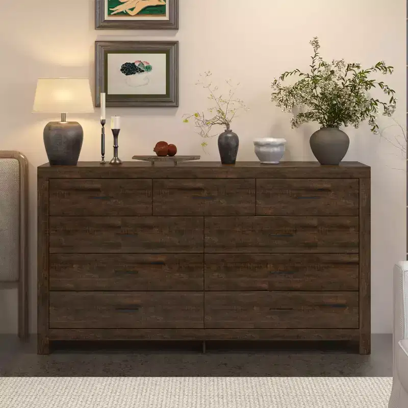 Famapy Rustic 9 - Drawer Chest Dresser Organizer Compartments Solid Build, Spacious Drawers
