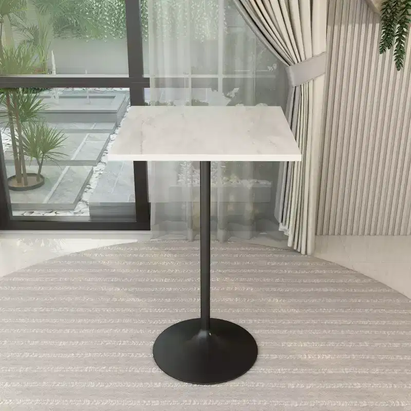 27 Sqaure Bar Height Dining Table - Modern Resin Top with Black Steel Pedestal Base Counter Height Table for Kitchen, Home, and Pub