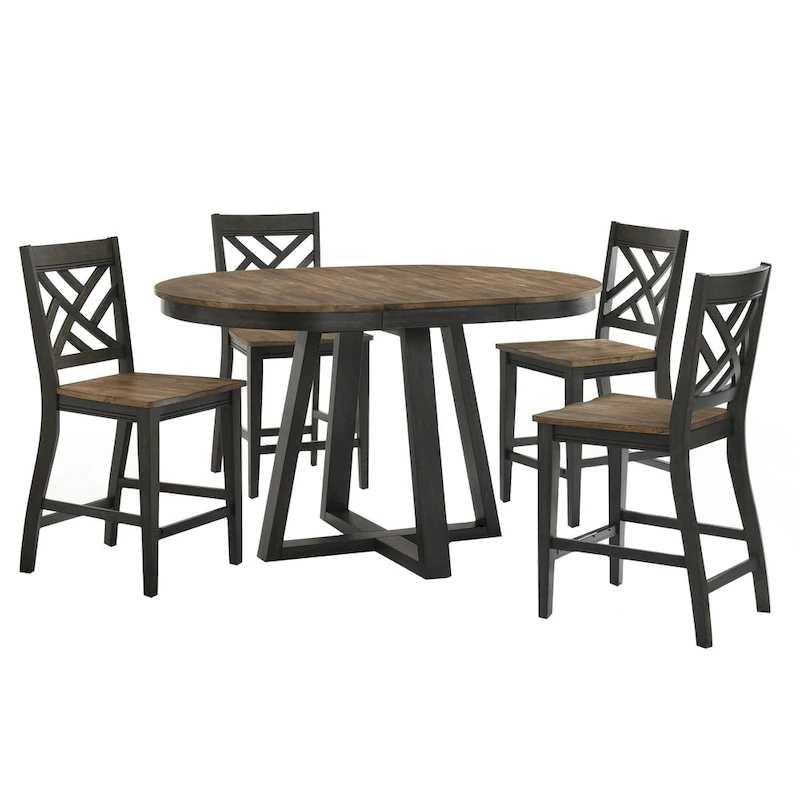 Harper Round Counter Table with Trestle-styled based, Brushed Brown & Pecan