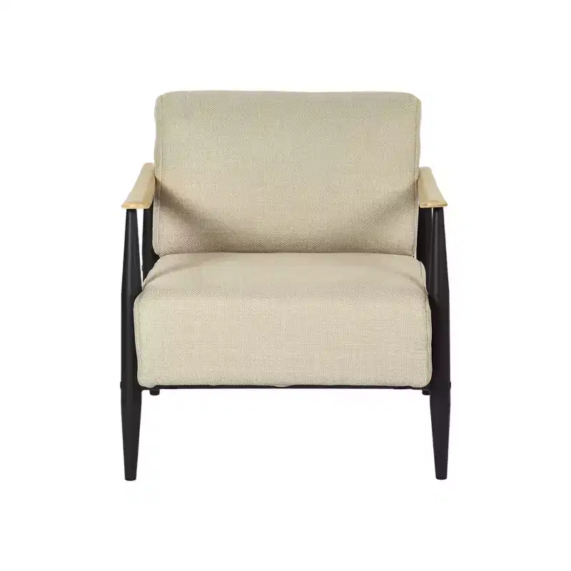 HomeRoots 28 Beige Black and Natural Upholstered Cushion and Solid Wood Arm Chair