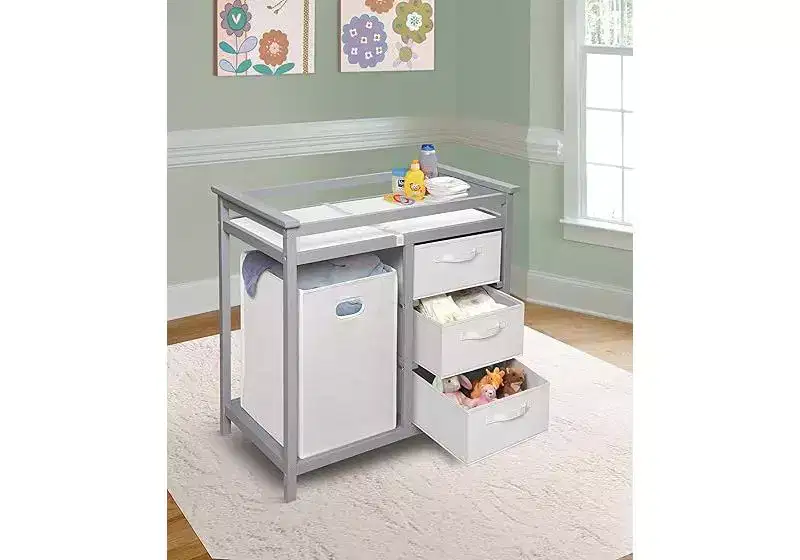 Nursery Changing Table with Three Storage Baskets and Large Hamper