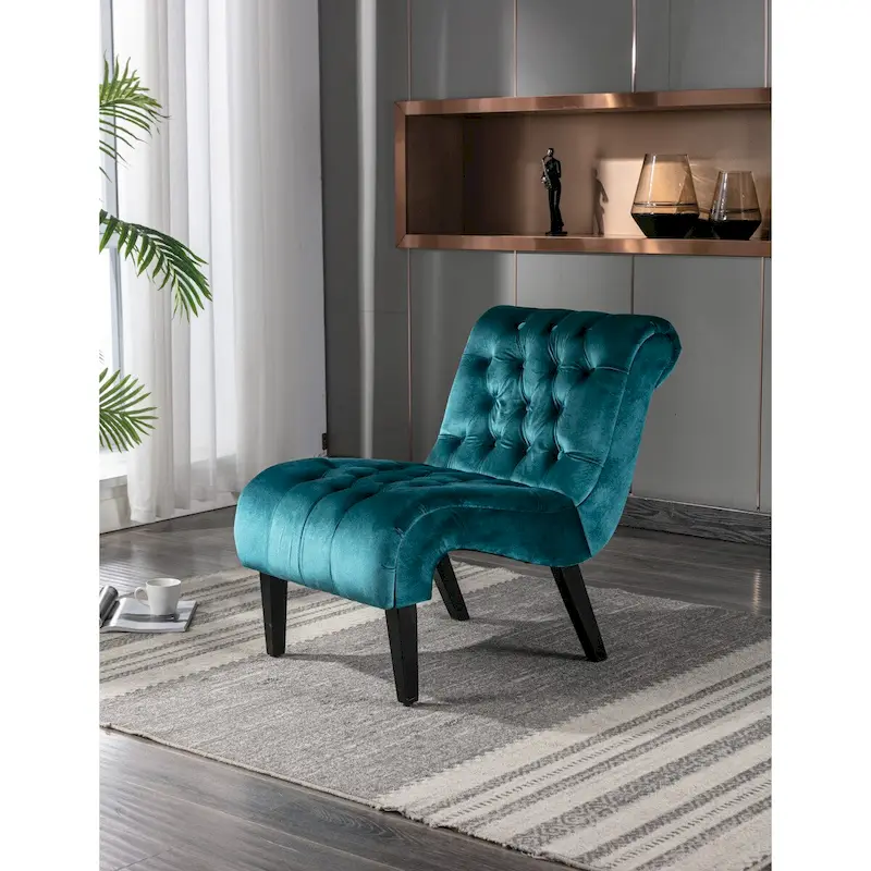 Velvet Armless Accent Chair, Button Tufted Slipper Chair, Side Chair, Lounge Chair