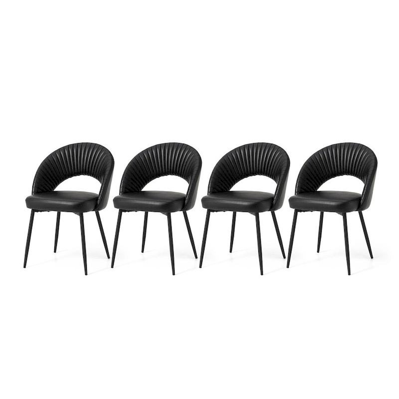 Glitzhome Mid-Century Modern Quilted PU Leather Dining Side Chair with Metal Tapered Legs