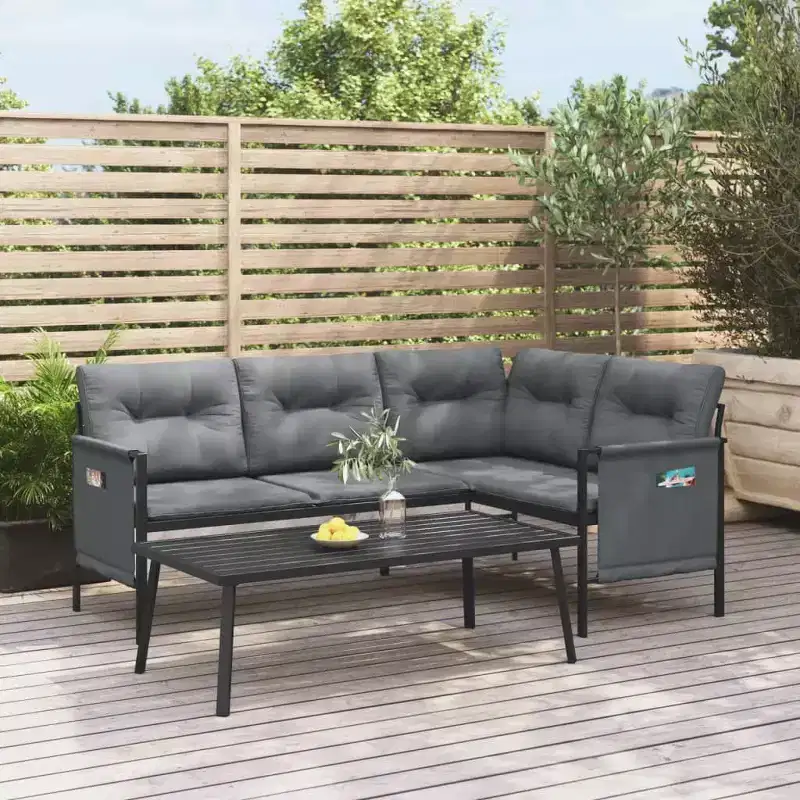 vidaXL Patio Furniture Outdoor Sectional Sofa Anthracite Steel and Textilene