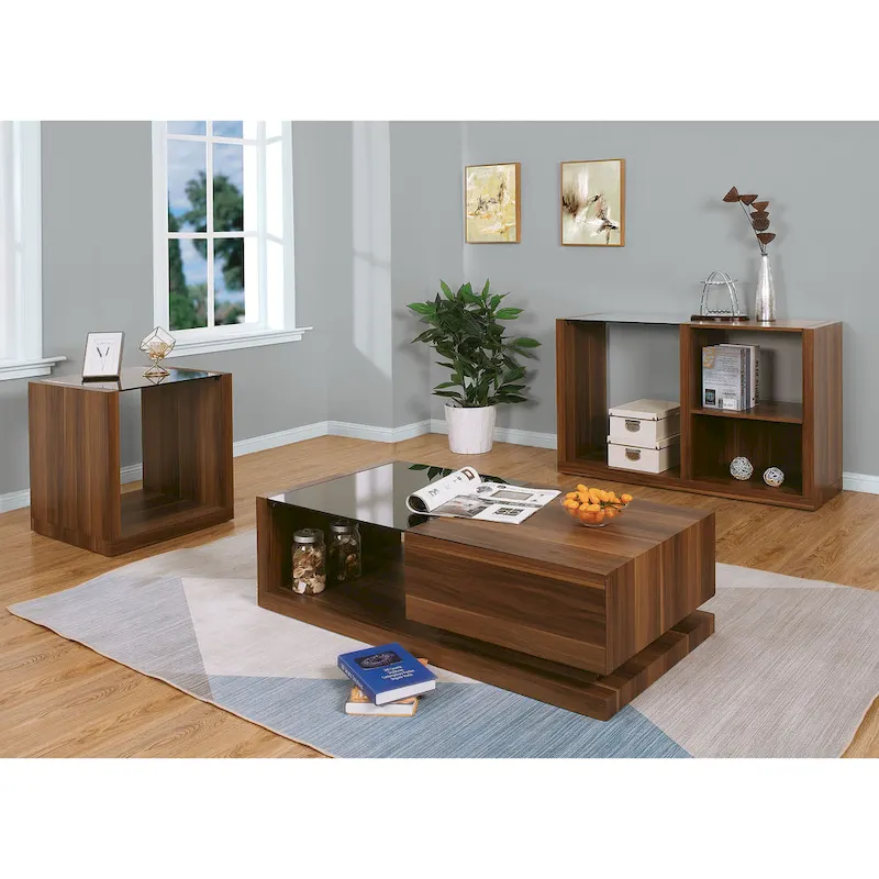 Valmont Contemporary Walnut 22-inch Glass Top Insert 1-Shelf Side Table by