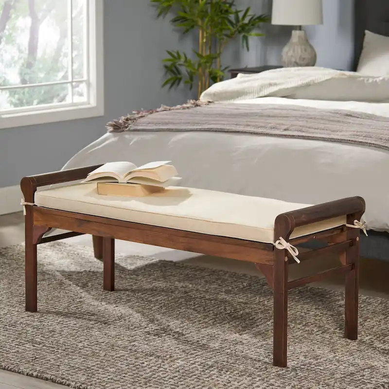 Nelson Rustic Acacia Wood Bench with Cushion