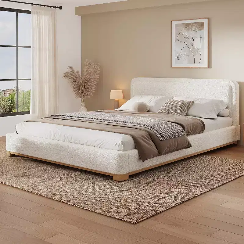 Christopher Knight Home Beau Modern Boucle Upholstered Platform Bed with Curved Headboard
