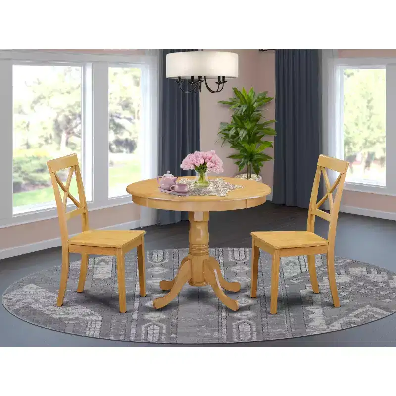 Round Kitchen Table Set - 3 Piece Dining Table with 2 Chairs - Solid Wood Construction