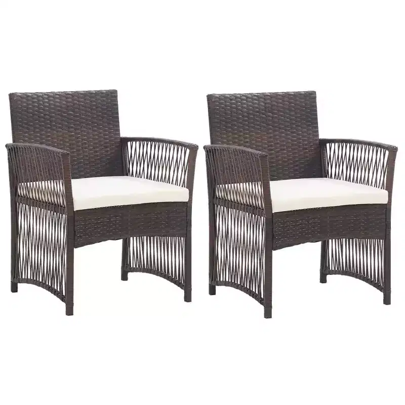 vidaXL Patio Chairs 2 Pcs Outdoor Patio Dining Chair with Cushions Poly Rattan - Brown