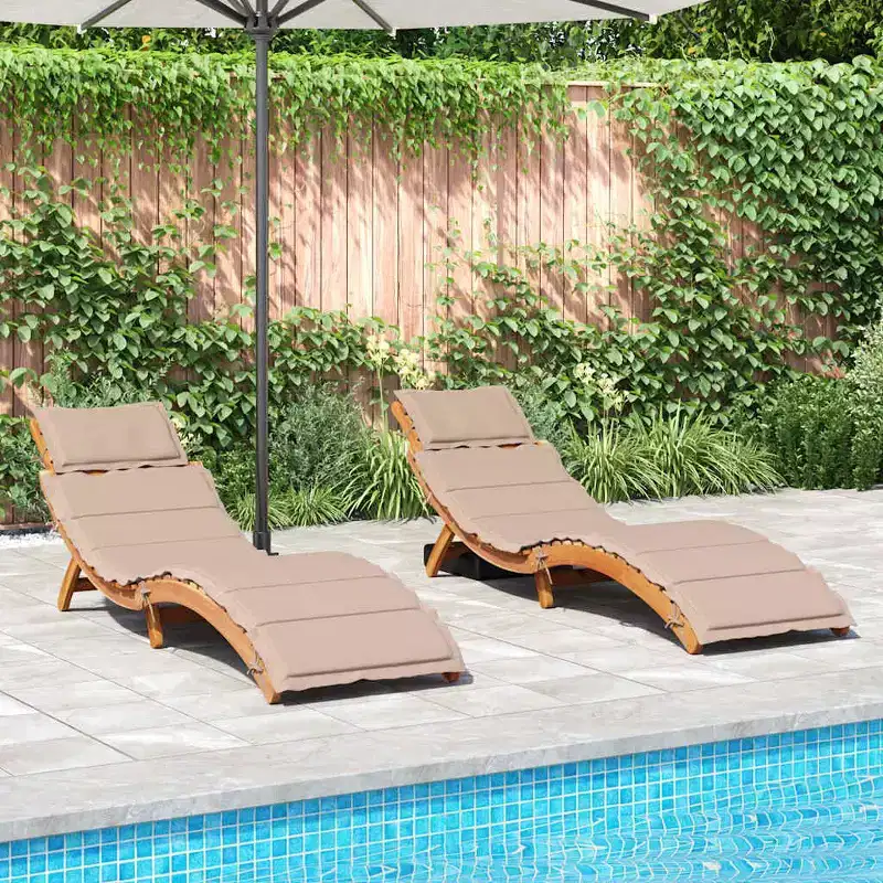 vidaXL Sunlounger Set of 2 Taupe Solid acacia wood Extra Long Foldable