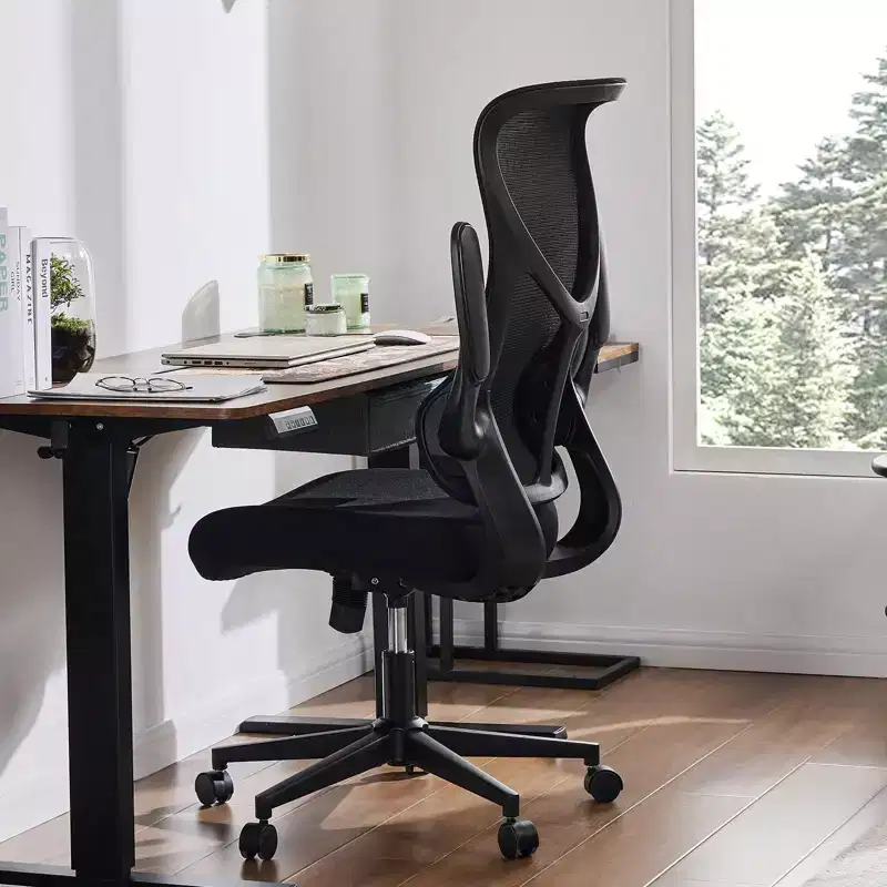 TUYOHW Ergonomic Computer Chair with Flip-up Armrests, Desk Chair with Lumbar Support, Rolling Swivel Chair Computer Chair for Home, Office